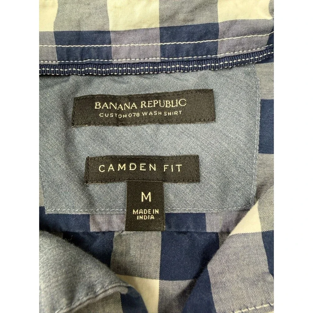 Banana Republic Custom 078 Wash Shirt Mens M Camden Fit Blue Check